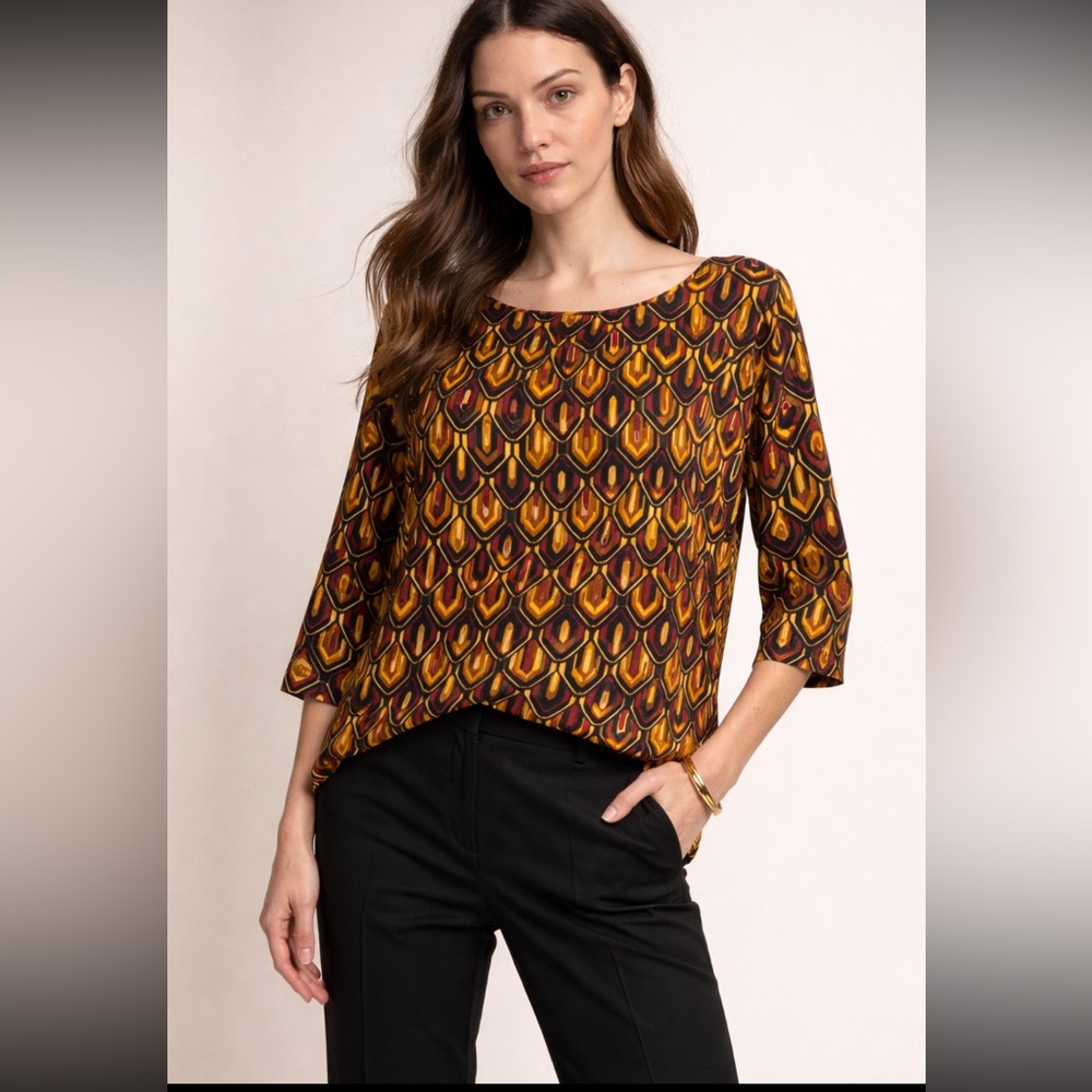 Missoni Silk Gold Red Black Geometric Blouse XL